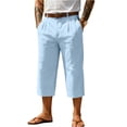 thumbnail image 1 of LWavelet Men's Linen Blend Capri Pants Button Waist with Belt Loops for Casual Daily Vacation Wear Light Blue 2XL, 1 of 4