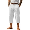 thumbnail image 1 of LWavelet Men's Linen Blend Capri Pants Button Waist with Belt Loops for Casual Daily Vacation Wear White L, 1 of 4