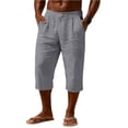 thumbnail image 1 of LWavelet Men's Linen Blend Capri Pants Button Waist with Side Pockets for Vacation Beach Casual Use Gray L, 1 of 5