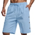 thumbnail image 1 of LWavelet Men's Linen Blend Drawstring Shorts with Side Button Detail for Outdoor Casual Daily Use Blue M, 1 of 3