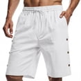 thumbnail image 1 of LWavelet Men's Linen Blend Drawstring Shorts with Side Button Detail for Outdoor Casual Daily Use White 3XL, 1 of 3