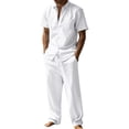 thumbnail image 1 of LWavelet Men's Linen Button Up Shirt Cargo Shorts Set Classic Casual Daily Summer Outfits White 2XL, 1 of 5