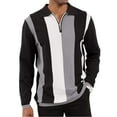 thumbnail image 1 of LWavelet Men’s Long Sleeve Polo Shirt with Vertical Stripe Design Casual Zipper Collar Lightweight Knit Pullover Top for Daily Wear, 1 of 2