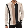 thumbnail image 1 of LWavelet Men’s Long Sleeve Polo Shirt with Vertical Stripe Design Casual Zipper Collar Lightweight Knit Pullover Top for Daily Wear, 1 of 2