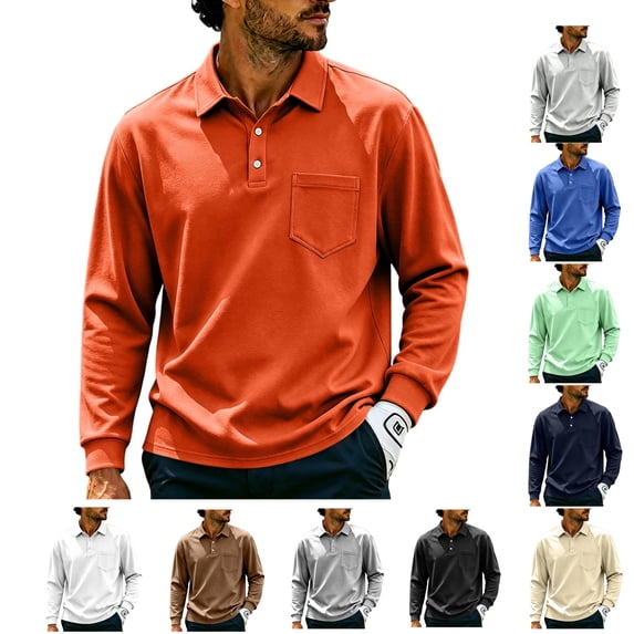 LWavelet Men's Long Sleeve Polo Shirts with Chest Pocket Relaxed Fit Breathable Business Casual Golf Shirts for Men