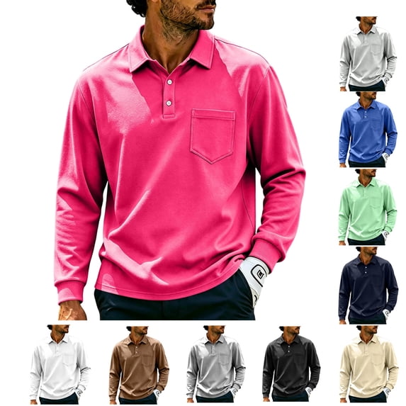 LWavelet Men's Long Sleeve Polo Shirts with Chest Pocket Relaxed Fit Breathable Business Casual Golf Shirts for Men