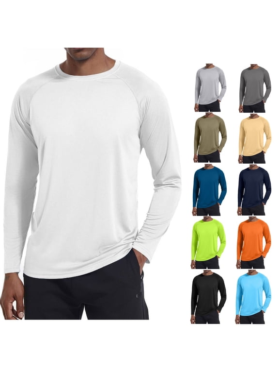 Men's Long Sleeve Shirts UPF 50+ UV Sun Protection Athletic Shirts for Hiking Running Workout Rash Guard