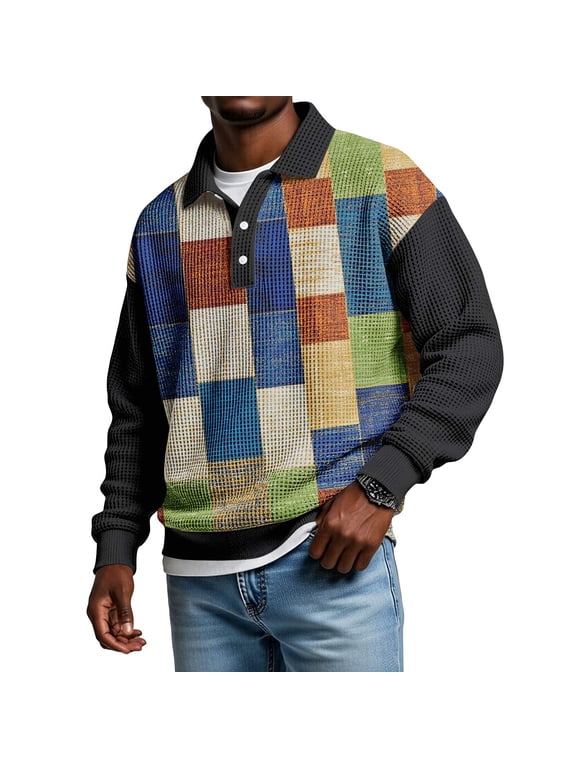 Men's Neutral Patchwork Polo Shirt - Versatile Pattern, Great for Casual Outings & Everyday Style Green XL