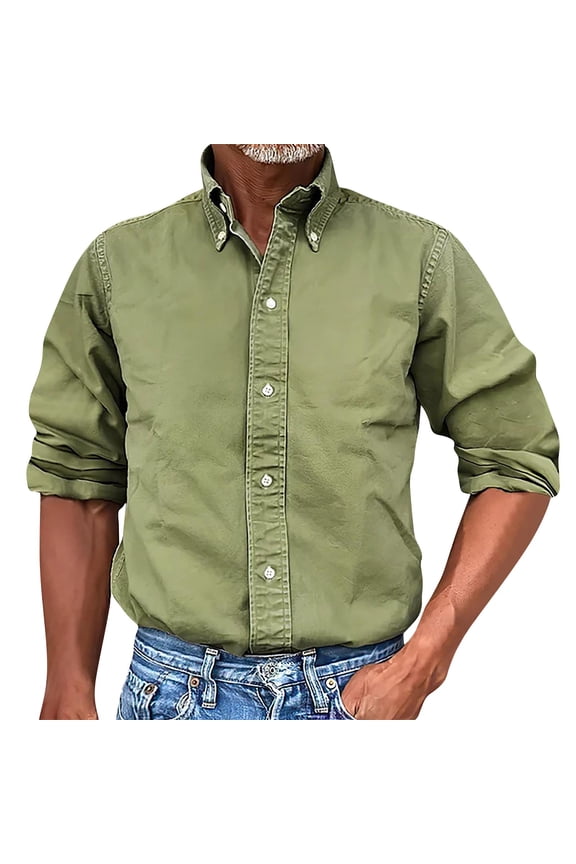 Men's Oxford Shirt Solid Casual Button Down Collar Shirts Long Sleeve Dress Shirts with Pocket Army Green XL
