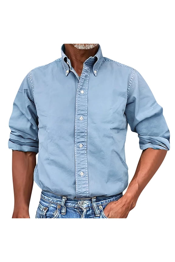 Men's Oxford Shirt Solid Casual Button Down Collar Shirts Long Sleeve Dress Shirts with Pocket Sky Blue XL