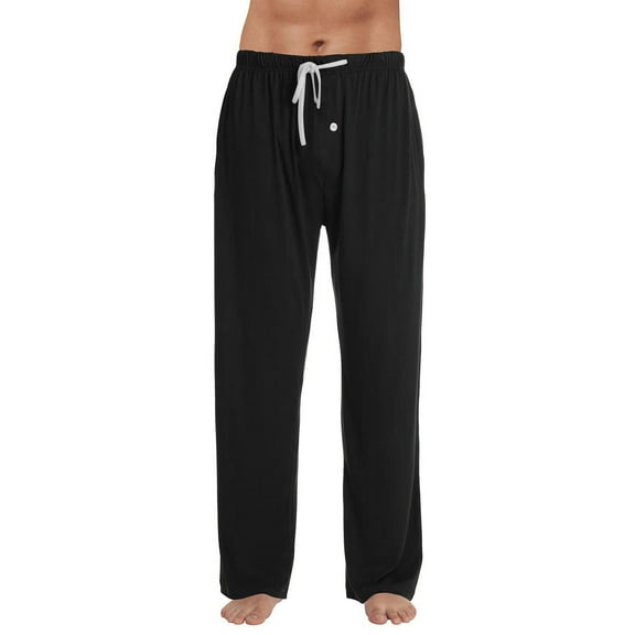 LWavelet Men's Pajama Pants - Drawstring & Button Waist Soft Fabric Nightwear & Loungewear Comfortable Pants Black L