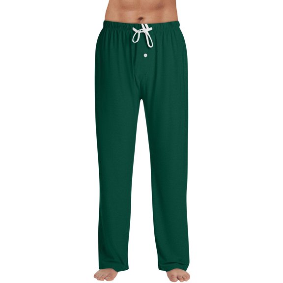 LWavelet Men's Pajama Pants - Drawstring & Button Waist Soft Fabric Nightwear & Loungewear Comfortable Pants Dark Green L