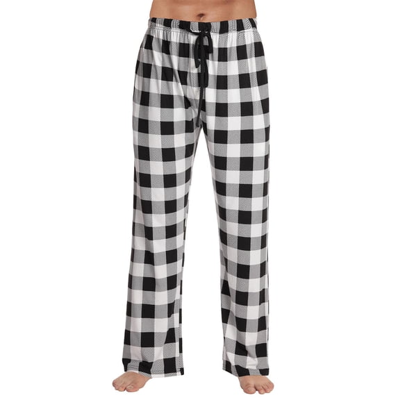 LWavelet Men's Plaid Pajama Pants - Drawstring & Button Waist Soft Fabric Casual Nightwear & Lounge Pants Gray L