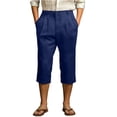 thumbnail image 1 of LWavelet Men's Pleated Linen Blend Capri Pants Button Waist with Side Pockets for Vacation Business Casual Use Dark Blue L, 1 of 4