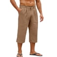 thumbnail image 1 of LWavelet Men's Pleated Linen Capri Pants Button Waist with Side Pockets for Vacation Beach Casual Use Camel M, 1 of 3