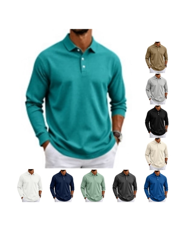 Men's Polo Shirt Long Sleeve Collared Golf Shirts Quick Dry Lightweight 3-Button Performance Work Fishing Athletic Tops