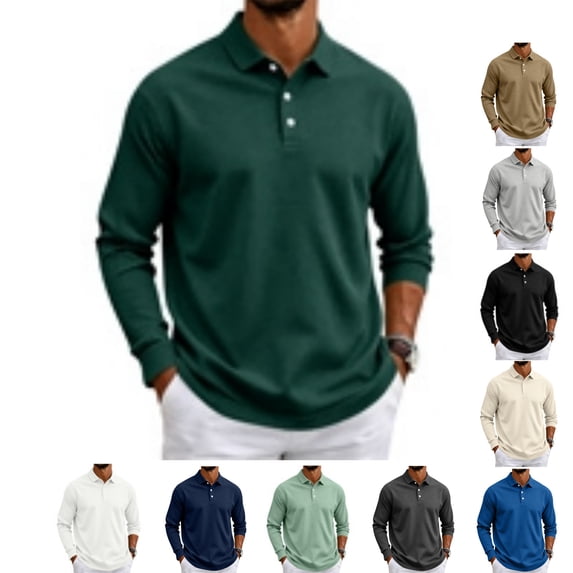 LWavelet Men's Polo Shirt Long Sleeve Collared Golf Shirts Quick Dry Lightweight 3-Button Performance Work Fishing Athletic Tops
