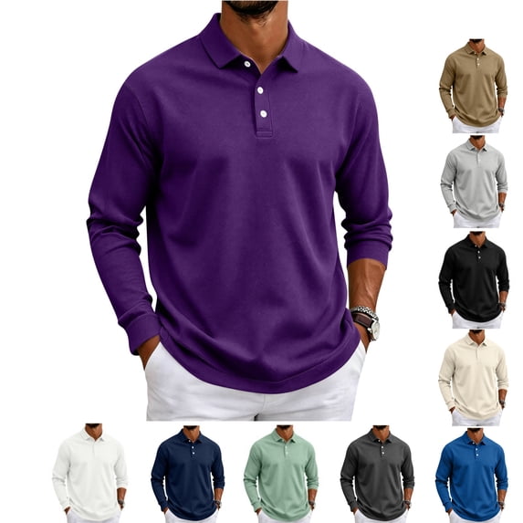 LWavelet Men's Polo Shirt Long Sleeve Collared Golf Shirts Quick Dry Lightweight 3-Button Performance Work Fishing Athletic Tops