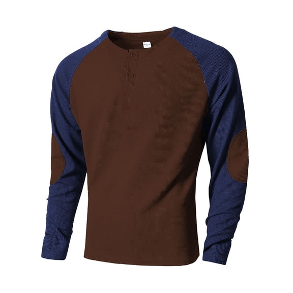 LWavelet Men's Raglan Sleeve Henley Shirt - Cozy Waffle Knit Gym Tee, Ideal for Post-Work Unwind & Quick Errands Coffee M