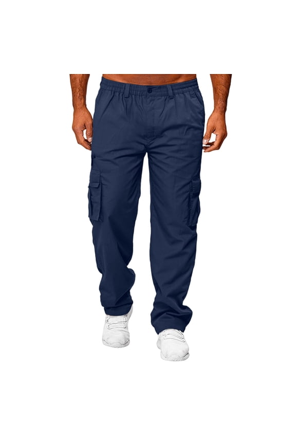 Men's Relaxed Fit Cargo Pants Elastic Waist with Side & Cargo Pockets for Outdoor Casual Work Wear Navy M
