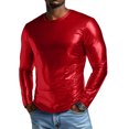 thumbnail image 1 of LWavelet Men's Shiny Red Long-Sleeve T-Shirt - Sleek Fabric, Perfect for Night Outfits & Fashionable Casual Style Red XL, 1 of 8