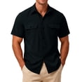 thumbnail image 1 of LWavelet Men's Short Sleeve Button Down Shirt, Dual Chest Pockets Utility Top for Casual & Workwear Black 3XL, 1 of 1