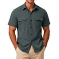 thumbnail image 1 of LWavelet Men's Short Sleeve Button Down Shirt, Dual Chest Pockets Utility Top for Casual & Workwear Gray L, 1 of 1