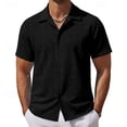 thumbnail image 1 of LWavelet Men's Short Sleeve Button Down Shirt, Eyelet Lace Camp Collar Top for Breathable Summer Wear Black M, 1 of 1
