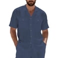 thumbnail image 1 of LWavelet Men's Short Sleeve Button Down Shirt, Textured Top with Dual Chest Pockets for Matching Set & Vacation Wear Navy 2XL, 1 of 1