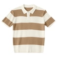 thumbnail image 1 of LWavelet Men's Short Sleeve Polo Shirt, Striped Ribbed Knit Collared Top for Casual & Retro Outfits Coffee L, 1 of 4