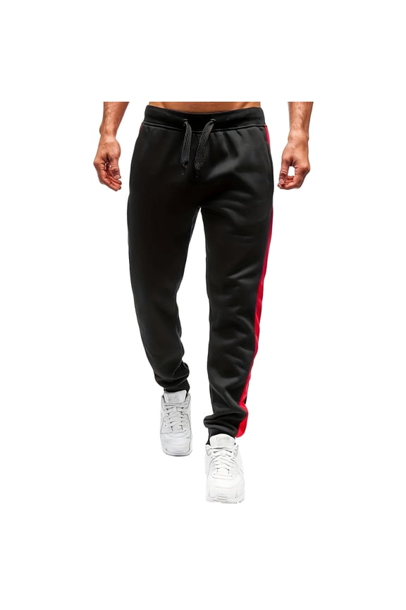 Men's Side Striped Tapered Joggers - Drawstring Waist Active Fit Workout & Daily Casual Pants Red XL