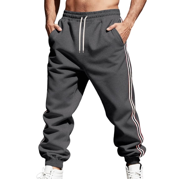 LWavelet Men's Side Striped Tapered Joggers - Drawstring Waist Trendy Design Casual Everyday Pants Dark Gray XL