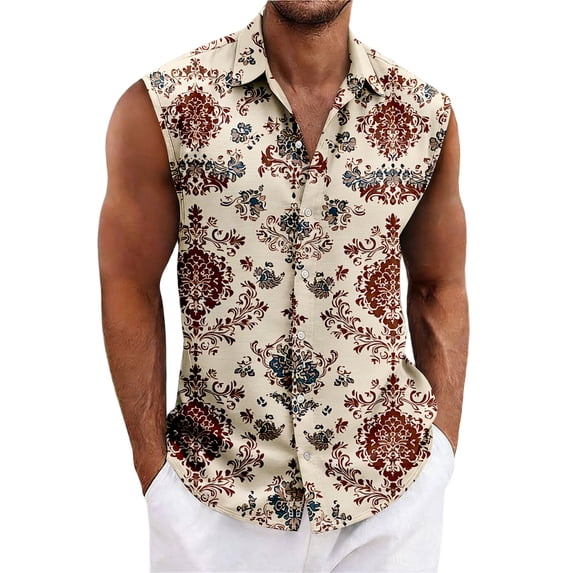 LWavelet Men's Sleeveless Hawaiian Shirt Paisley Print Button Down Casual Summer Beach Top Hot Pink 3XL