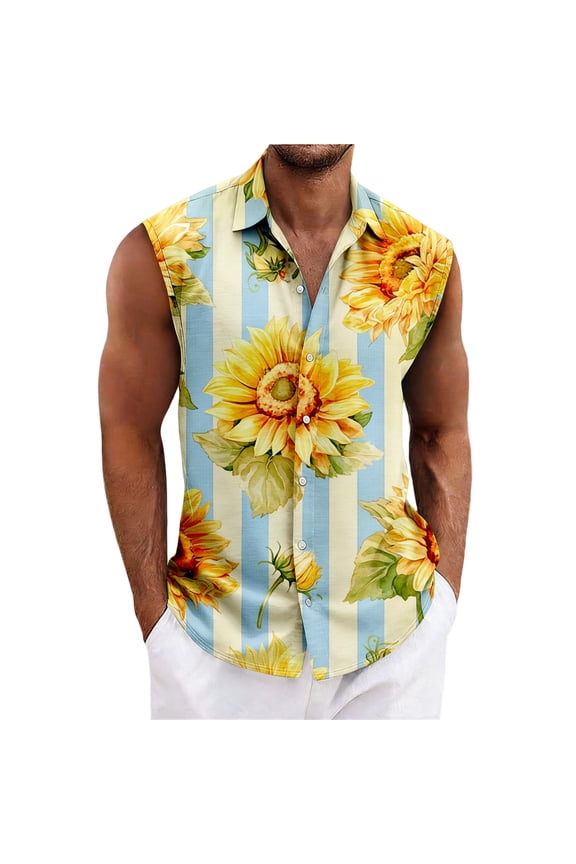 Men's Sleeveless Hawaiian Shirt Tile Patchwork Print Button Down Casual Summer Vacation Shirt Wine L