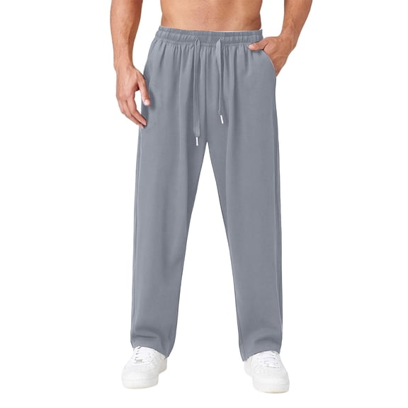 LWavelet Men's Straight Leg Joggers - Lightweight Fabric Drawstring Waist Casual Daily & Lounge Pants Dark Gray M