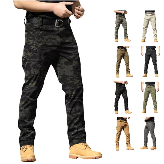 LWavelet Men's Stretch Cargo Work Pants Slim Fit Ripstop Water Resistant Utility Hiking Pants with Multi Pockets (No Belt)