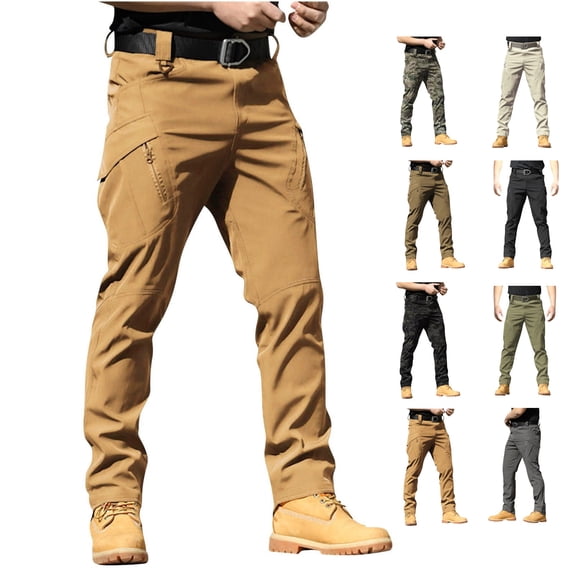 LWavelet Men's Stretch Cargo Work Pants Slim Fit Ripstop Water Resistant Utility Hiking Pants with Multi Pockets (No Belt)