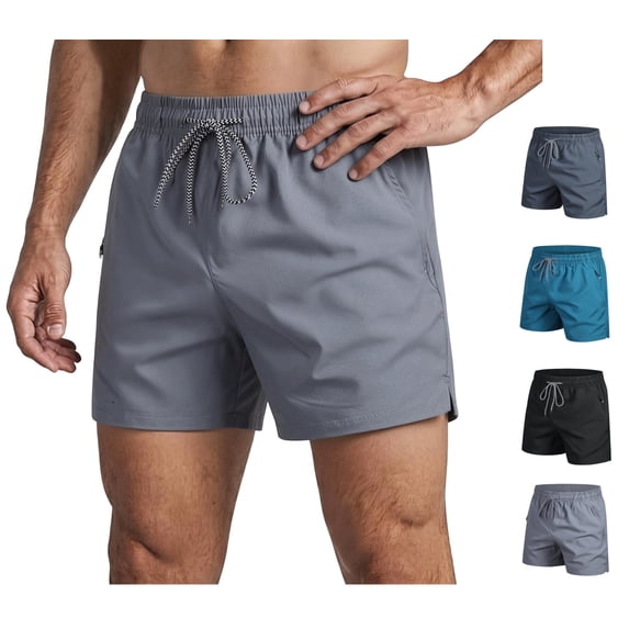 LWavelet Men's Swim Trunks Shorts Drawstring Elastic Waist Running Shorts Athletic Beach Gym Shorts with Zipper Pockets