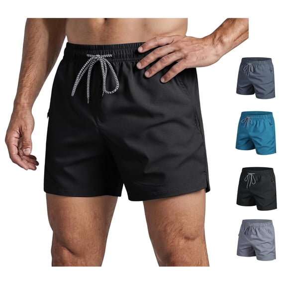 LWavelet Men's Swim Trunks Shorts Drawstring Elastic Waist Running Shorts Athletic Beach Gym Shorts with Zipper Pockets