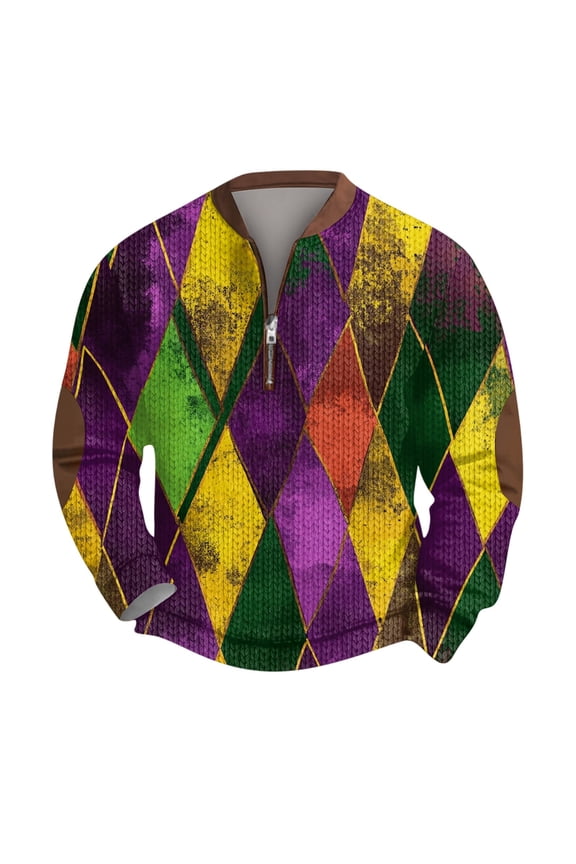 Men's Swirl Pattern Knit Texture Quarter Zip Pullover - Warm Fall Winter Sweatshirt Saffron XL