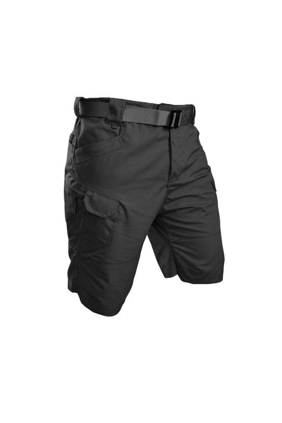 Men's Tactical Camo Shorts with Belt Multi-Pocket for Outdoor Hiking Camping Use Black 2XL