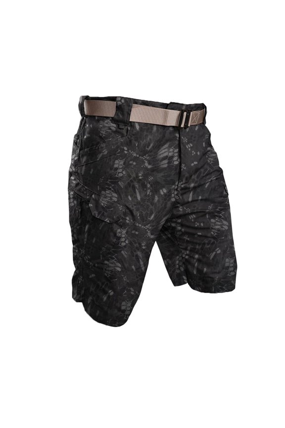 Men's Tactical Camo Shorts with Belt Multi-Pocket for Outdoor Hiking Camping Use Snake Pattern 4XL