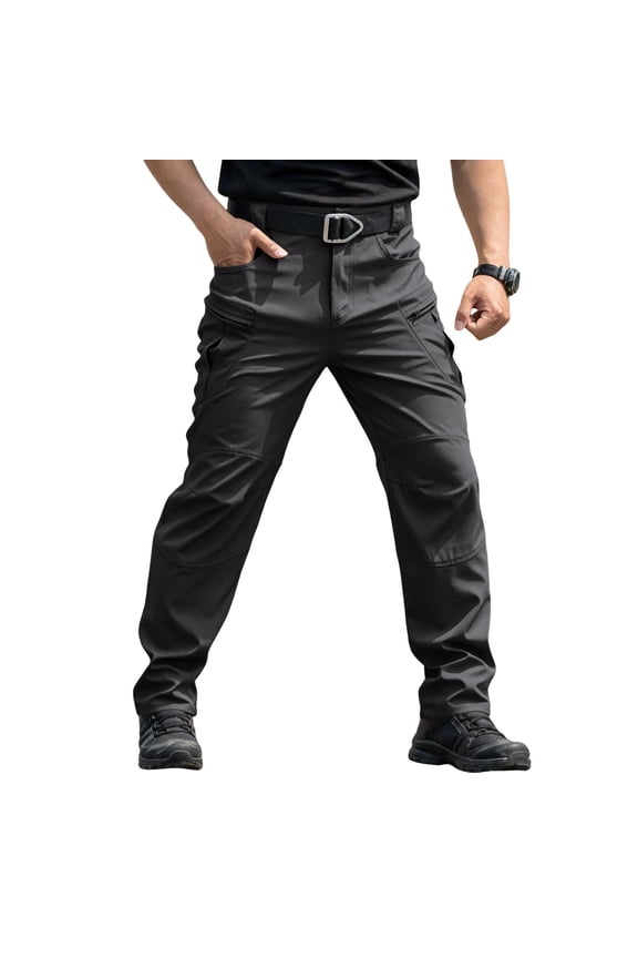 Men's Tactical Cargo Pants - Belt Waist Multiple Pockets Durable Fabric Outdoor & Work Utility Pants Black S