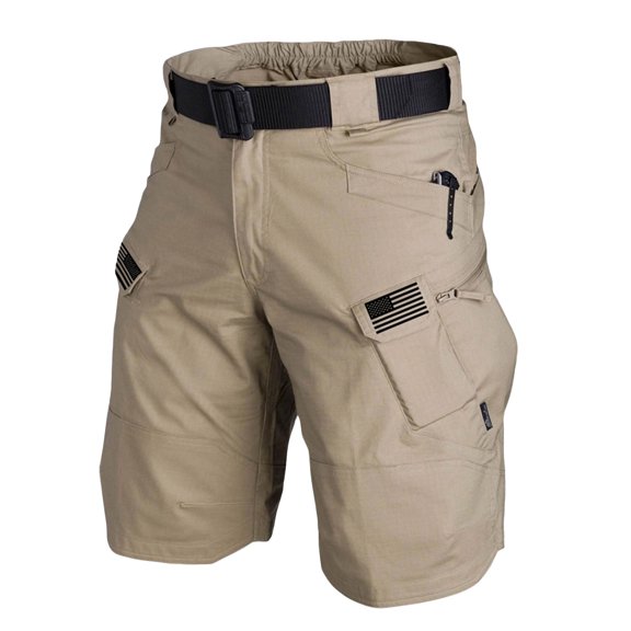 LWavelet Men's Tactical Cargo Shorts Multi-Pocket American Flag Print Outdoor Shorts with Belt Khaki S