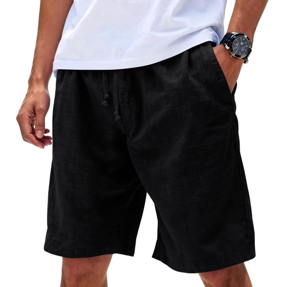 LWavelet Men's Textured Casual Shorts Drawstring Elastic Waist Lightweight Daily Shorts Black 2XL