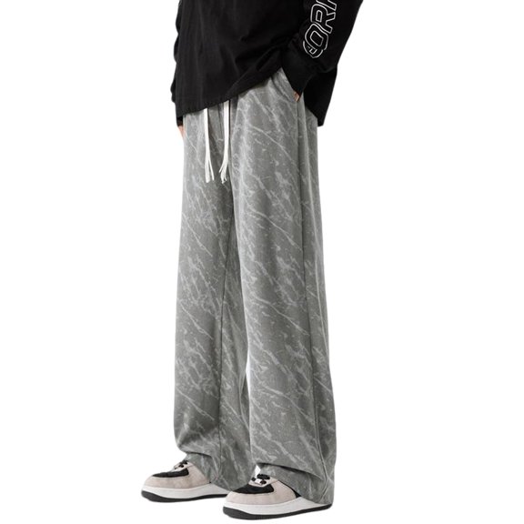 LWavelet Men's Tie-Dye Corduroy Wide Leg Pants - Drawstring Waist Trendy Streetwear & Casual Daily Pants Gray M
