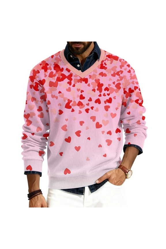 Men's Valentine's Theme Graphic Sweater - Playful Pattern, Perfect for Valentine's Day Parties & Casual Leisure Light pink L