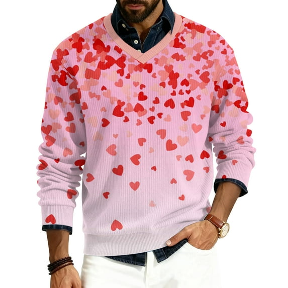 LWavelet Men's Valentine's Theme Graphic Sweater - Playful Pattern, Perfect for Valentine's Day Parties & Casual Leisure Light pink M
