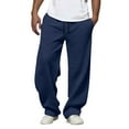 thumbnail image 1 of LWavelet Men's Vertical Striped Wide Leg Joggers - Drawstring Waist Soft Fabric Trendy Casual Daily Pants Navy M, 1 of 4