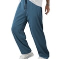 thumbnail image 1 of LWavelet Men's Vertical Striped Wide Leg Pants - Breathable Lightweight Fabric Drawstring Waist Stylish Casual Daily Relaxed Trousers Blue XL, 1 of 2